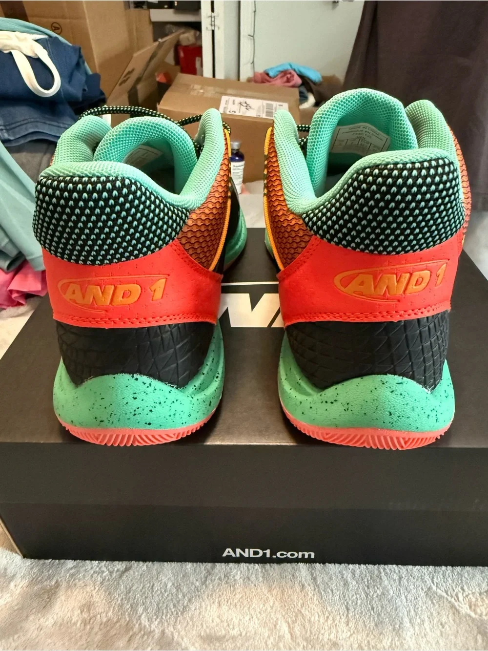 And1 Low-Top Athletic Shoes in Black, Teal & Coral